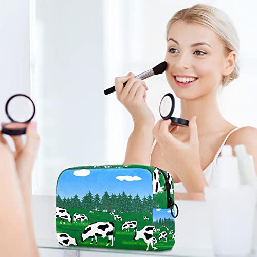 Bolsa de maquiagem Viagem Via de carne de carne cosmética Vaca de leite em fazenda em natureza selvagem com uma bolsa organizadora