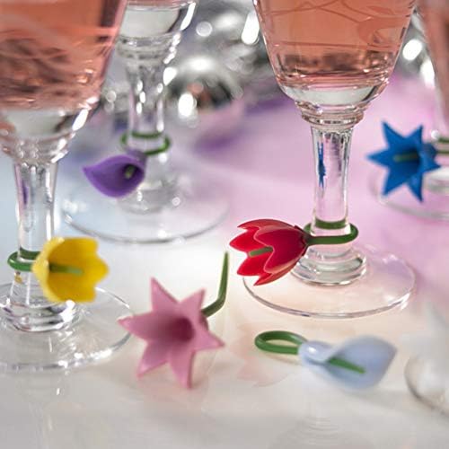 PretyZoom Martini copos Tags de jóias 6pcs Floral Wine Charms Cocktail Wine Glass Markers Silicone Drink Markers Wine Charms
