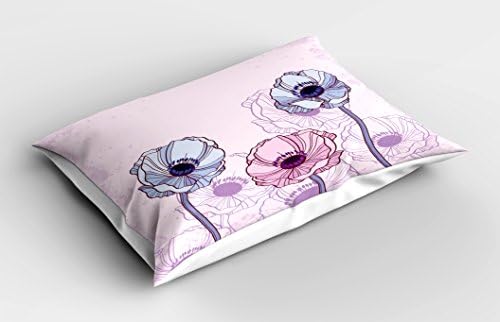 Ambesonne Anemone Flower Pillow SHAM, Retro Grunge Display com folhas de brotos de campo de anêmona gráfica, travesseiro de tamanho