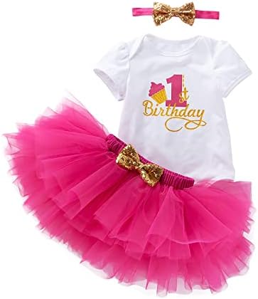 Magic Park Baby Girl's 1st Birthday Roupfits Infant Princess Birthday Skirt Sets Girl for Romper Mesh Dress
