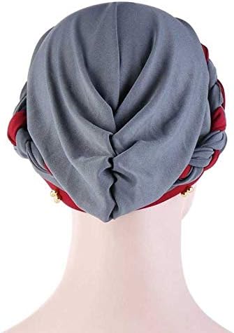 Quanjj bijas de duas cores Braid Hijab Caps Spring e Autumn Muslim Wrap Turban Cap Moda de algodão Hijabs Bonnet Pronto para usar
