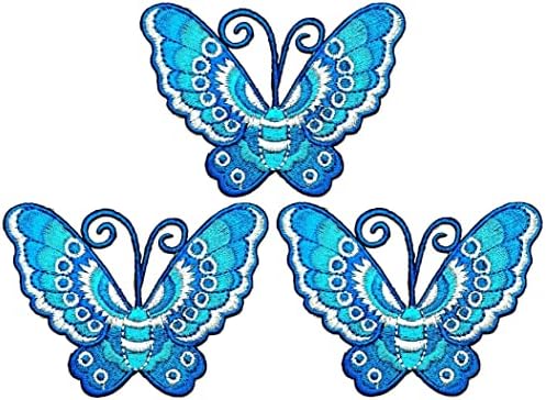 Kleenplus 3pcs. Atenção Azul Borbolefly Bordado Bordado Butterfly Butterfly Cartoon Ferro Em Sew On Souvenir Patches Logo