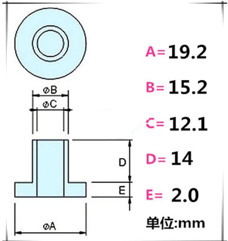 M12 Arruela de transistor Nylon Etapas T tipo de junta Plástico Stud de 19,2mm Diâmetro da cabeça Cabeça Coluna de isolamento