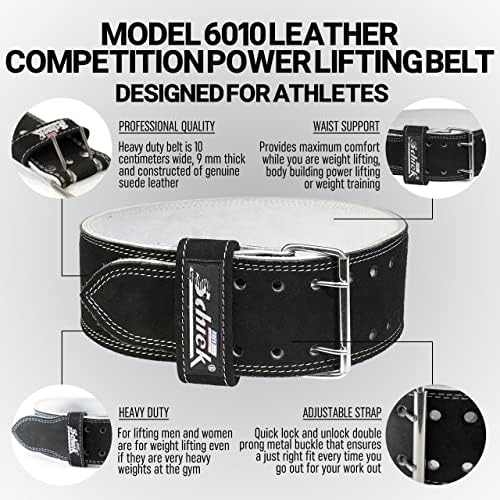 Schiek Sports Leather 6010 Cinturão de elevação de energia - 9 mm de camurça de camurça cinto de ginástica - cinto de levantamento