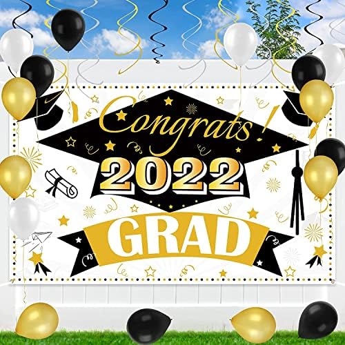 Banner de graduação para a turma de 2022 - Festa de graduação suprimentos grandes de 73 ”x 45” com balões de 12pcs