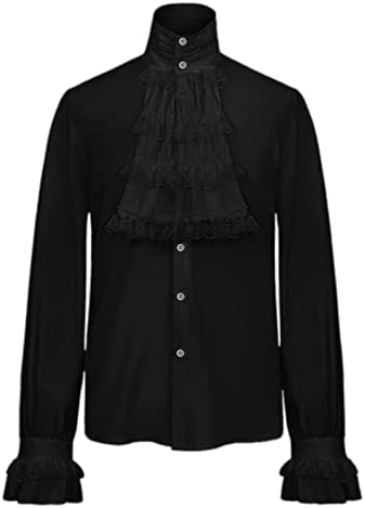 Camisa de pirata preta Men mais tamanho masculino gótico gótico Vintage Stand Stand Gollar Manga Longa Camisa Dobra Blusa