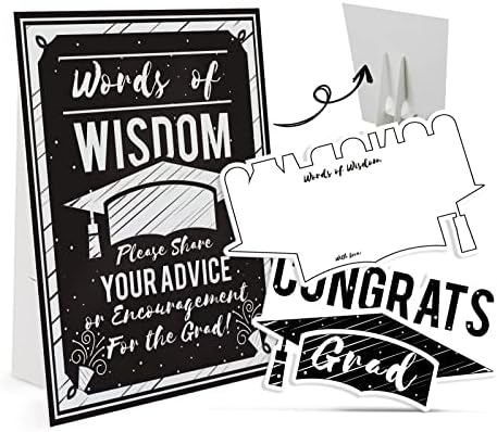 Palavras de pós -graduação de cartões de sabedoria, 1 sinal de graduação e 50 cartões de conselho, conselhos e incentivo para a graduação,
