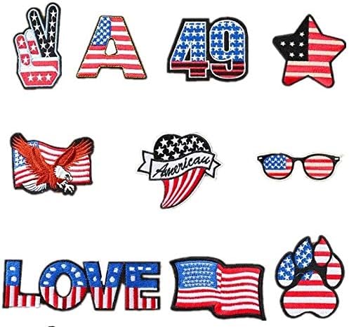 Iron de bandeira americana variada em remendos costuram na bandeira dos EUA Apliques bordados, 10pcs