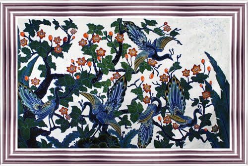 Pintura original de arte Batik em algodão, pavões em uma árvore 'por Agung
