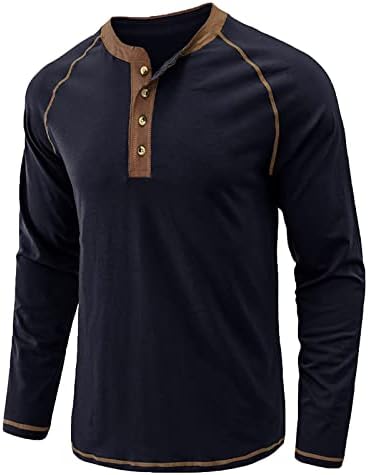 Camisas de pulôver para homens grandes e altos Botão de mola de mola Camiseta redonda Blusa de cor sólida Blusa de manga comprida