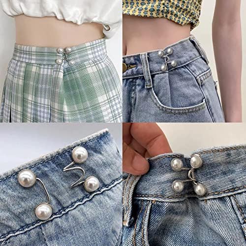 Qeuly 2 conjuntos de calça cintura apertadora buttons jeans instantâneos para clipes de calças de jeans soltas para bosques de jeans