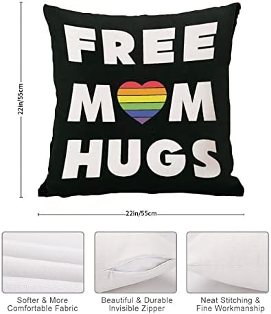 Mãe grátis abraça o coração arco -íris cover de travesseiro do dia dos namorados, fabricante de gênero, igualdade de