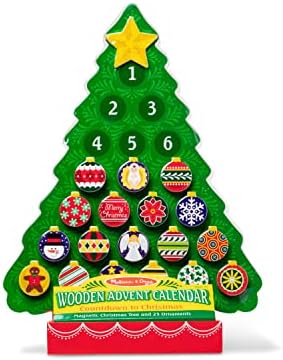 Melissa e Doug Wooden Advent Calendar - Árvore de Natal magnética, 25 ímãs - Treça de férias Countna de contagem regressiva