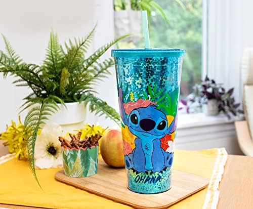 Disney Lilo & Stitch Ohana Cup de 32 onças de carnaval com palha reutilizável e tampa à prova de vazamentos