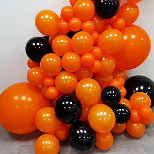 Garland de balão preto laranja de laranja 163 pcs 18in 12in 10in 5in Kit de arco de balões de látex para Halloween para o chá