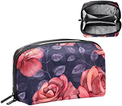 Bolsa de maquiagem bolsa de bolsa de bolsa cosmética com zíper e meninas flores coloridas em aquarela flores