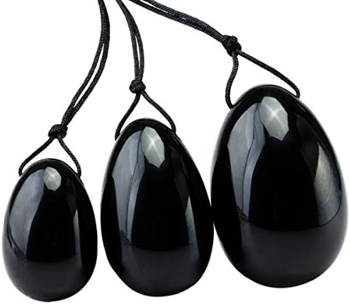 Pacote MookaitEdecor - 2 itens: Conjunto de 3 obsidianos negros Yoni Eggs & Pack de 4 Black Obsidian Thumb Stone para Cryaling