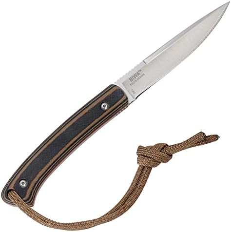 Crkt Biwa faca de lâmina fixa com bainha: faca de caça leve, lâmina de ponto de gota com ranhuras de atrito, alça G10, bainha