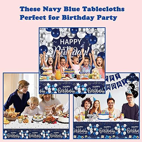 Dlsmdous 1 pacote azul marinho Feliz aniversário Toneladas de mesa, 54 x 108 polegadas Plástico descartável tampa de mesa para