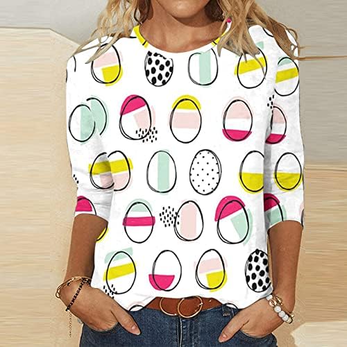 Tops de Páscoa feminina verão 2023 Easter ovo de páscoa/coelho camisetas gráficas 3/4 tshirts de férias de manga