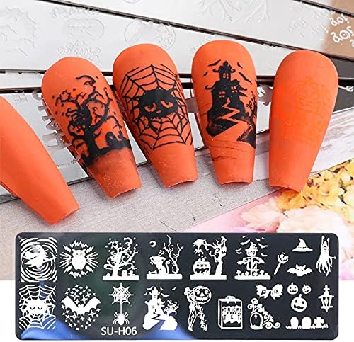 Kit de estamper de unhas de beaula 6 pcs modelos de arte de halloween com estampares e ferramentas de estampagem de silicone para