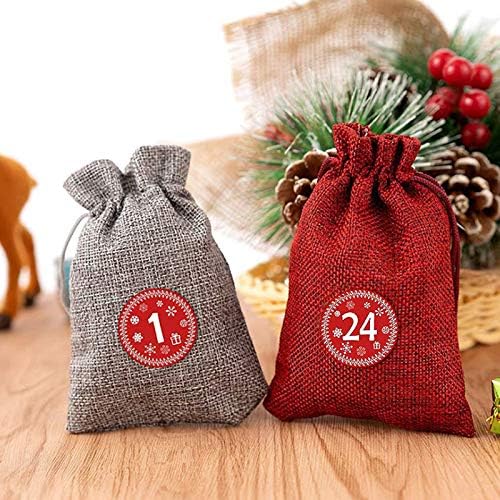 Funpa Christmas Advent Calendar Set Sanging Candy Gift Bag Mini Bag com rótulo de clipe de corda