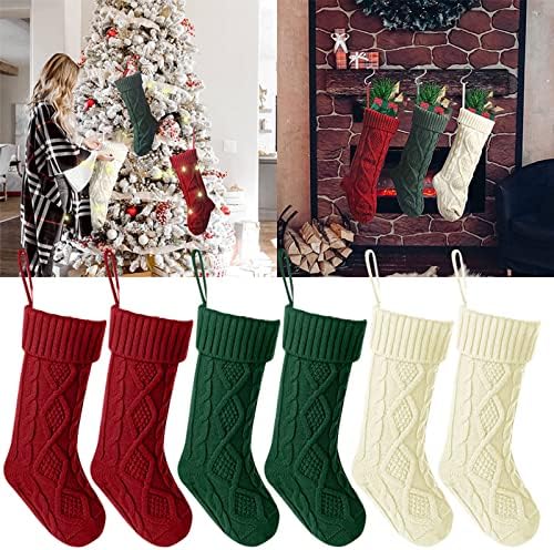 Classic 6 pacote de meias de Natal de malha de malha Decorações de meias de malhas de fazenda rústica de fazenda para contas de