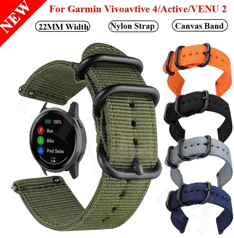 Cinta de tela de nylon de 22 mm para Garmin Venu 2/Active/Vivoactive 4 Smart Watch Band Substituição Correa WatchBand Vivoactive4