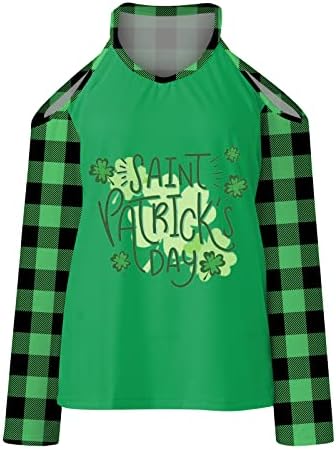 Camisetas do Dia da CGGMVCG St. Patricks para mulheres de manga longa estampa de moda V de pescoço Ofim de roupas de dia