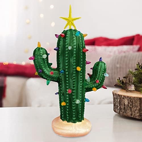 Árvore de Natal de Cactus com luzes de resina iluminada Árvore de Natal Cerâmica Vintage Cacto de Natal Decoração Light