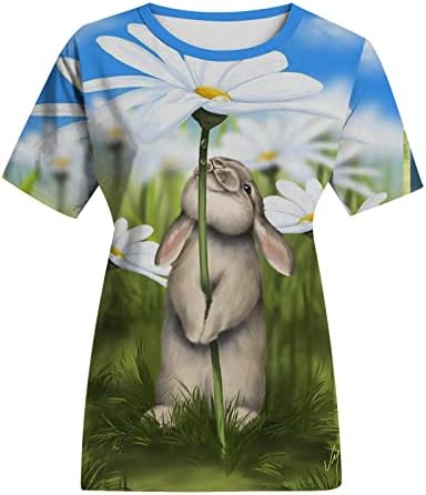 Camisa da Páscoa feminina Teas de impressão de coelho
