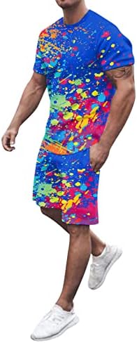 Homem primavera no verão traje praia manga curta camisa estampada de estampa curta de 2 peças camisa de calça de calça de calça full