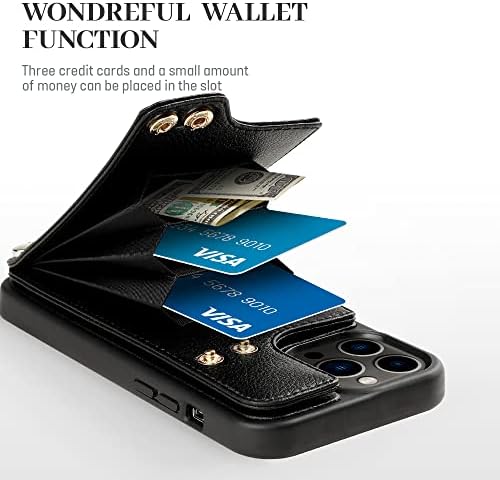 Lameeku Compatível com o iPhone 14 Pro Max Wallet Case com suporte para cartão, 360 ° Ring Kickstand, Casos de telefone