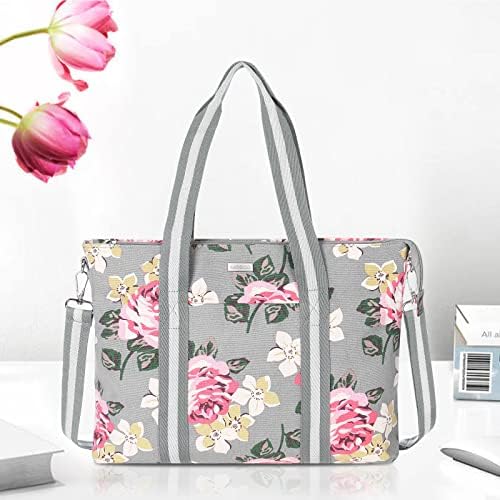 Mosis Laptop Bag para mulheres, Canvas Rose Rose Multifuncional Viagens Compras Duffel Carregando Bolsa de ombro Compatível