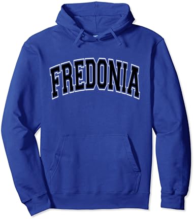 Fredonia NY Nova York Estilo Blue com capuz de pulôver de texto preto