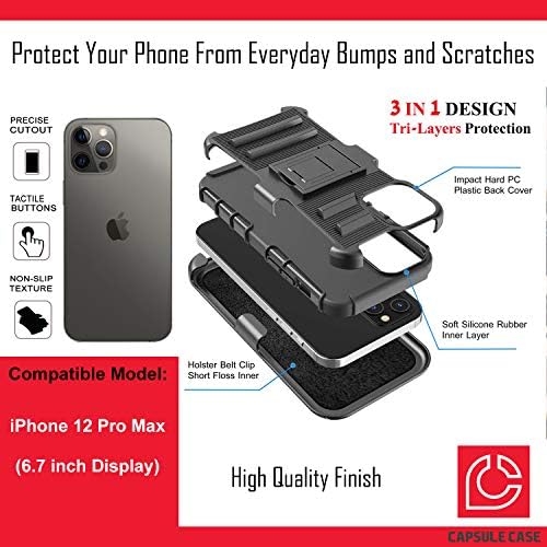 Ohiya Case Compatível com o iPhone 12 Pro Max [Proteção militar Proteção à prova de choque de choque para o coldre -preto