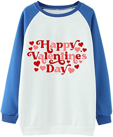 Camiseta gráfica de coração fofo para feminino para o dia dos namorados da feminina Pullover de moletom Blusa Casual de manga