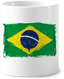 Pintada à mão Bandeira Brasil Brasil Brasil de dentes de escova caneta caneca de cerâmica stand cup