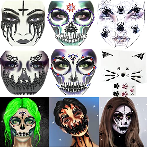 CAT Face Jewels Dia dos Dead Face Gems, Skeleton Demon Face Jewel Stick On Halloween Face Decals for Men Mulheres Holding Brincha