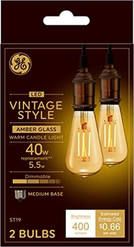 Lâmpadas LED de estilo vintage, 40 watts Eqv, vidro âmbar, luz de vela quente, lâmpadas de estilo Edison St19, base média