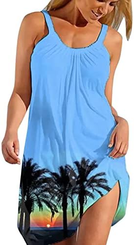 Vestido de estampa de praia da moda Lcziwo para mulheres sem mangas casuais fit
