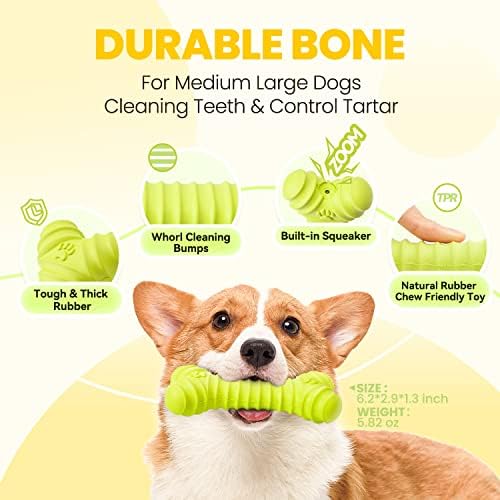 Devokimi 3 Pack Dog Toys para mastigadores agressivos, limpeza de dentes e massagem gengival brinquedos chiados, bola de busca