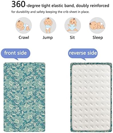 Paisley com temas de mini folhas de berço, lençóis de berço portáteis lençóis macios e respiráveis ​​para meninos ou garotas