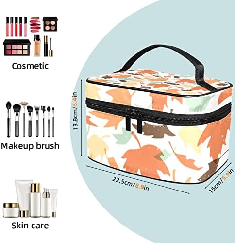 Saco de maquiagem pequeno, organizador cosmético da bolsa com zíper para mulheres e meninas, folhas de outono