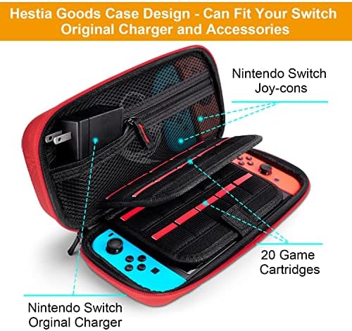 Switch Deruitu Caixa de transporte compatível com Nintendo Switch - Adaptador de carregador AC FIT - Com 20 cartuchos