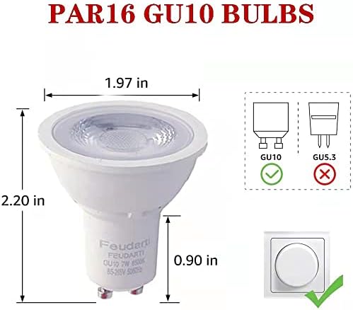 Feudarti 4 lâmpadas LED GU10 LED, lâmpadas de halogênio de 50W, lâmpada de 7W 500lm Spot, 6500k Branco quente e macio, ângulo