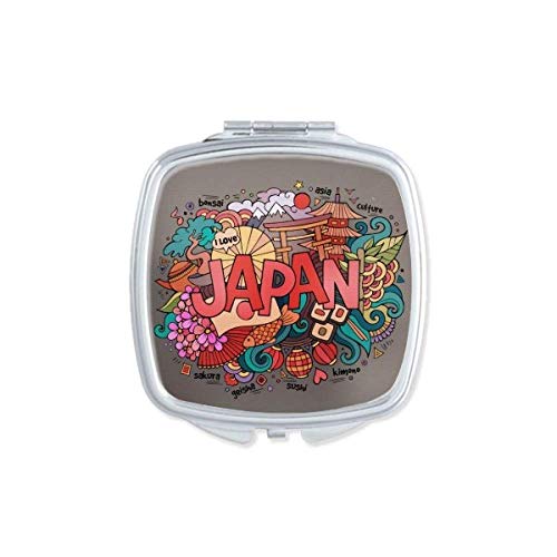 I Love Japan Asia Culture Pattern Mirror Portable compacta maquiagem de bolso de dupla face de vidro