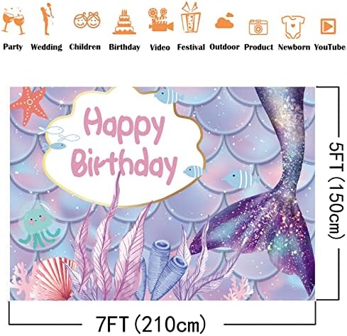Cenário de sereia Batt para meninas aniversário sob o mar Sea Girl Baby Churcrop Little Mermaid Birthday Birthday Birthdrop