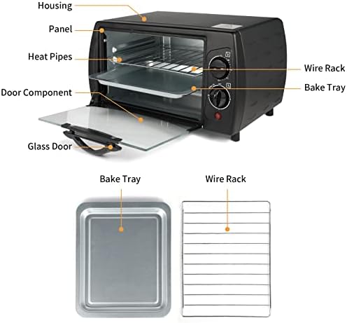 Toroa de bancada de luxo simples, forno e pizza, torradeira forno, capacidade requintada de 4 fatias, 9 l, preto/fosco inoxidável