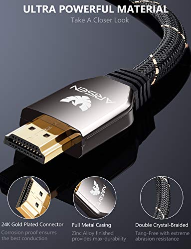 Cabo HDMI curto 2.1, surgiu Ultra High Speed ​​48Gbps 8k HDMI Cabo pesado trançado HDMI Cord 4K@120 8K@60HZ EARC HDR10